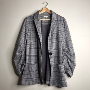 MAX STUDIO Plaid Boyfriend Ruched Blazer Jacket